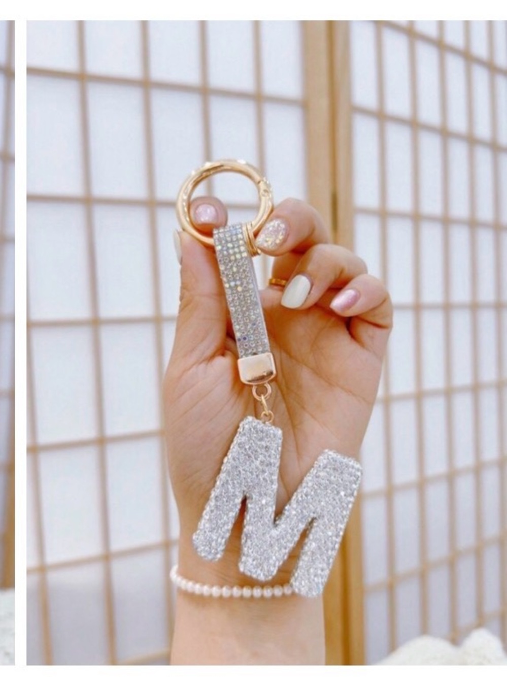 Sparkling Silver 'M' Initial Keychain with Gold Ring